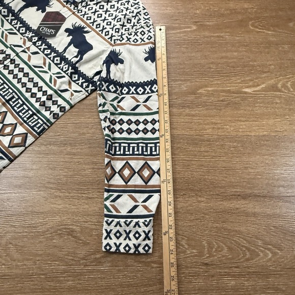 Chaps Men's S Moose Western Aztec Button Down Shirt Oatmeal Cotton Go Untucked - Picture 10 of 12